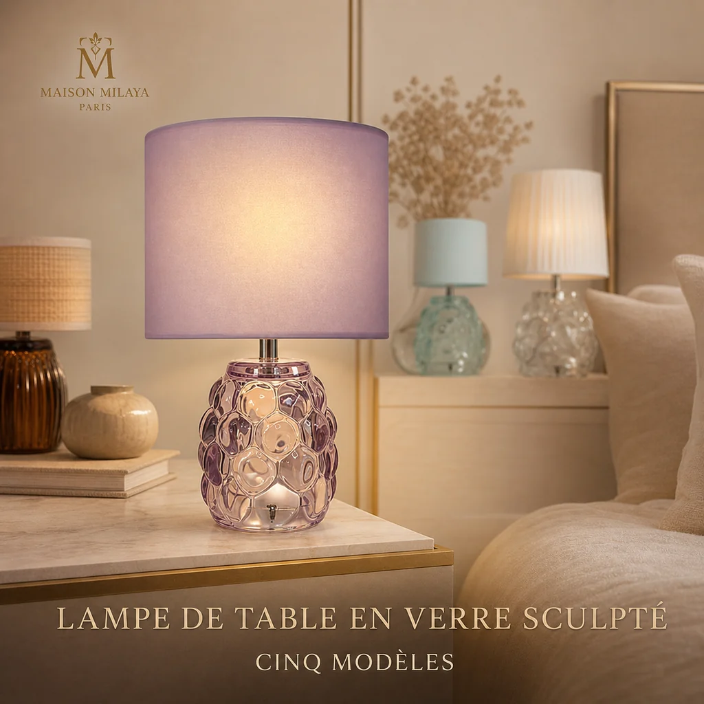 Contemporary Sculpted Glass Table Lamp – Maison Milaya Unique