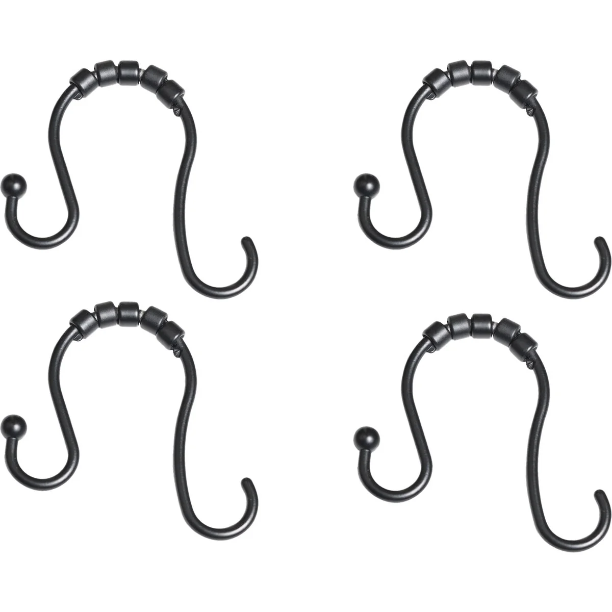 Secure Zenna Home Rustproof Matte Black Double Roller Shower Curtain Hooks 12-Count Exclusive