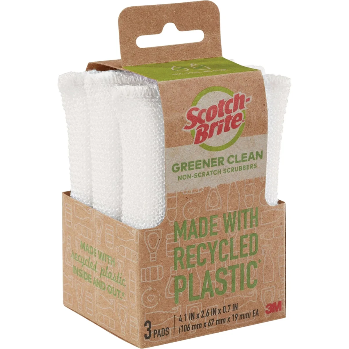 Genuine Scotch-Brite Greener Clean Non Scratch All Purpose Scrubbers 2.6 In. x 4.1 In. x 0.7 In. Effective