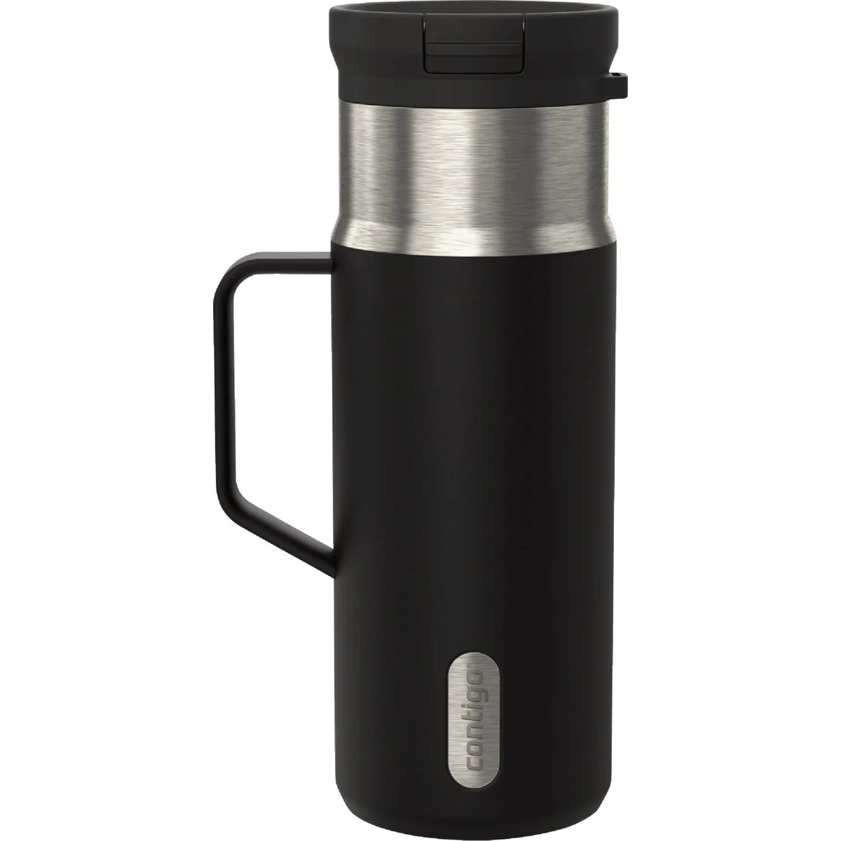 Luxury Contigo SnapSeal 18 Oz. Leakproof Stainless Steel Water Bottle with Side Handle Black Pure