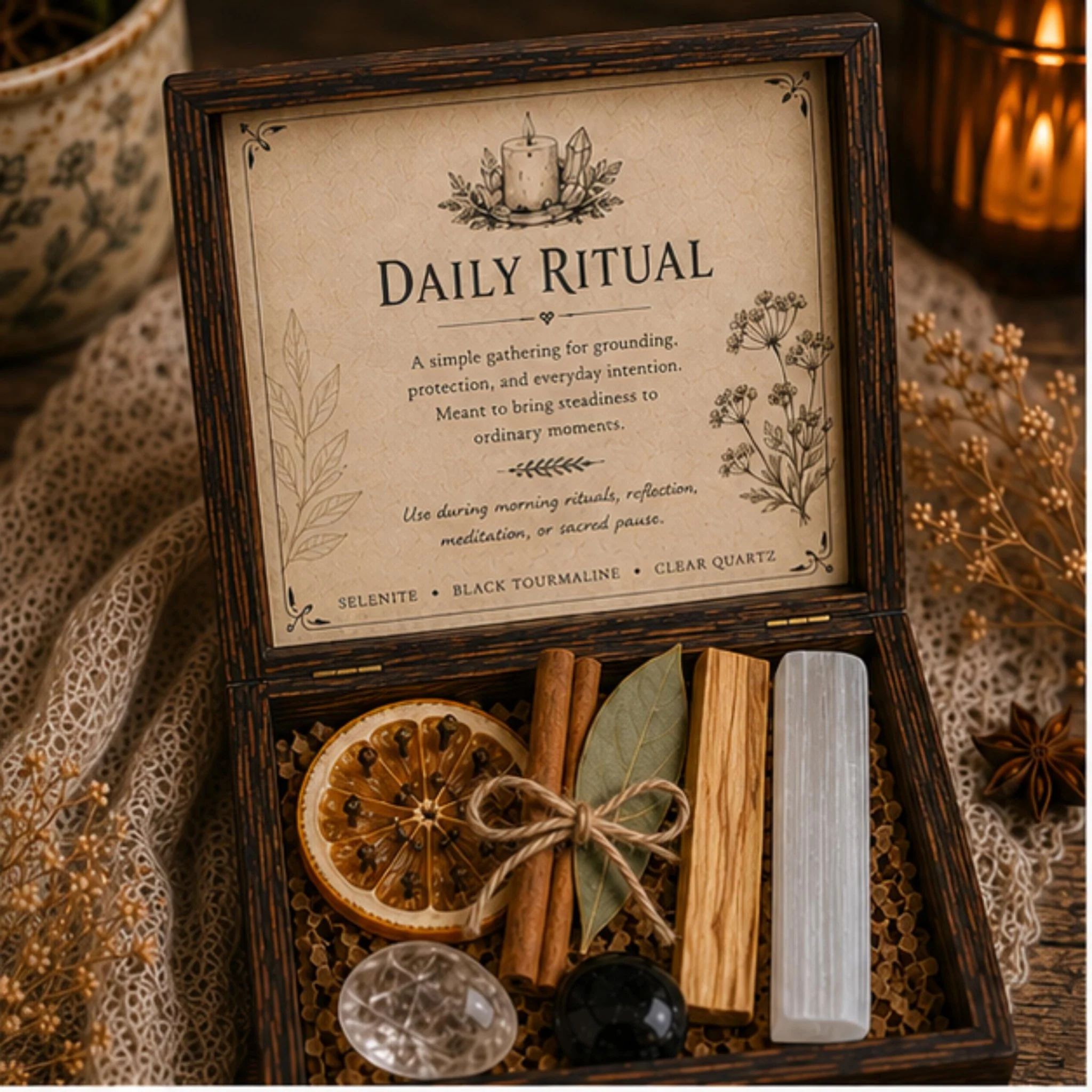 Reusable Daily Ritual Crystal Set Cottage Kitchen Decor Mindful Living Wooden Keepsake Box Healthy