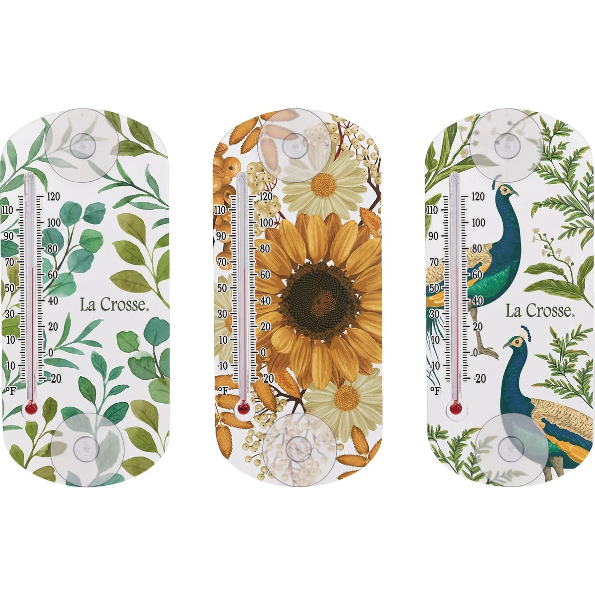 Genuine La Crosse Technology 8 In. Suction Capillary Assorted Thermometers – Daisy Leaves Peacock Smooth