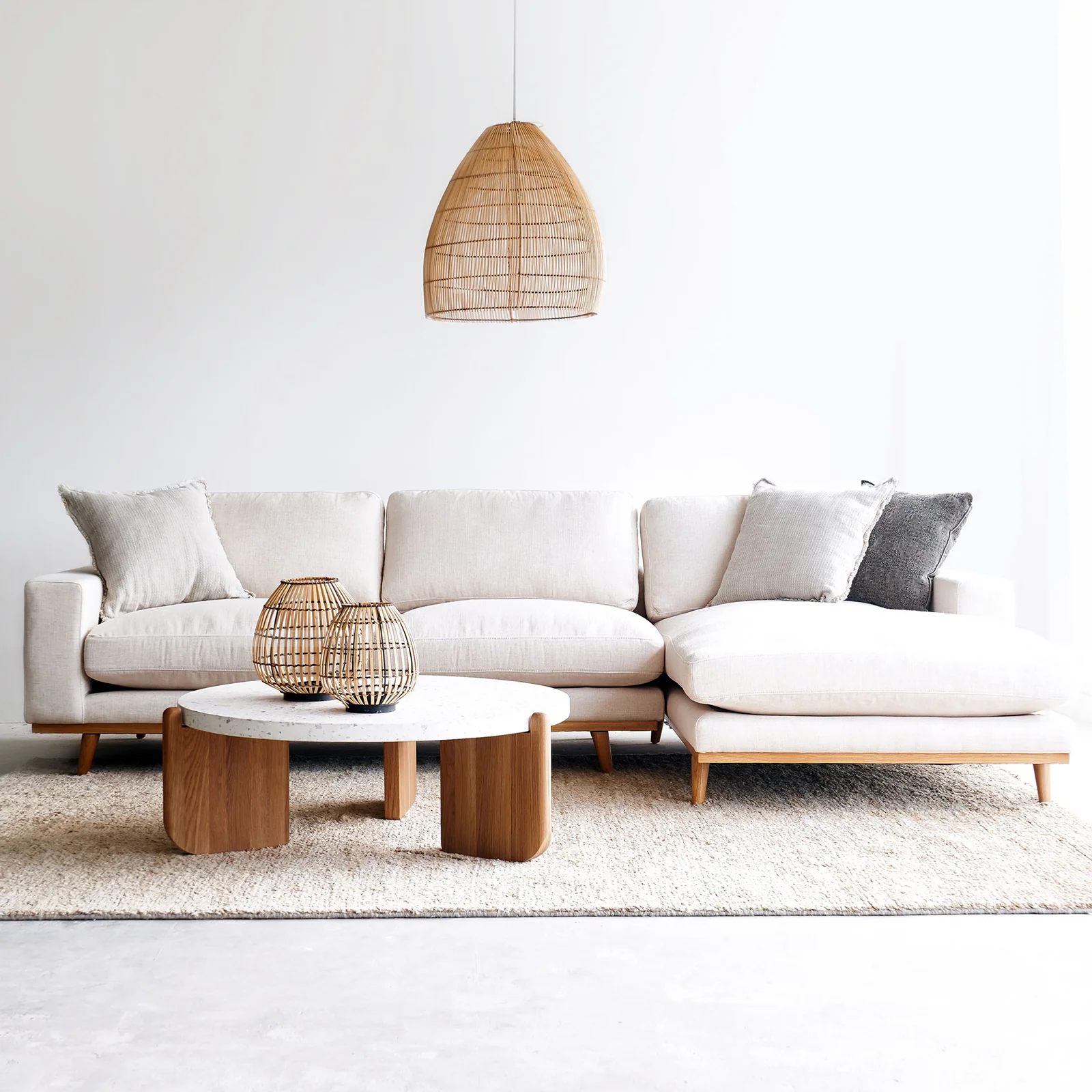 Clean James L Shape Fabric Sofa Oatmeal 290cm Relaxed