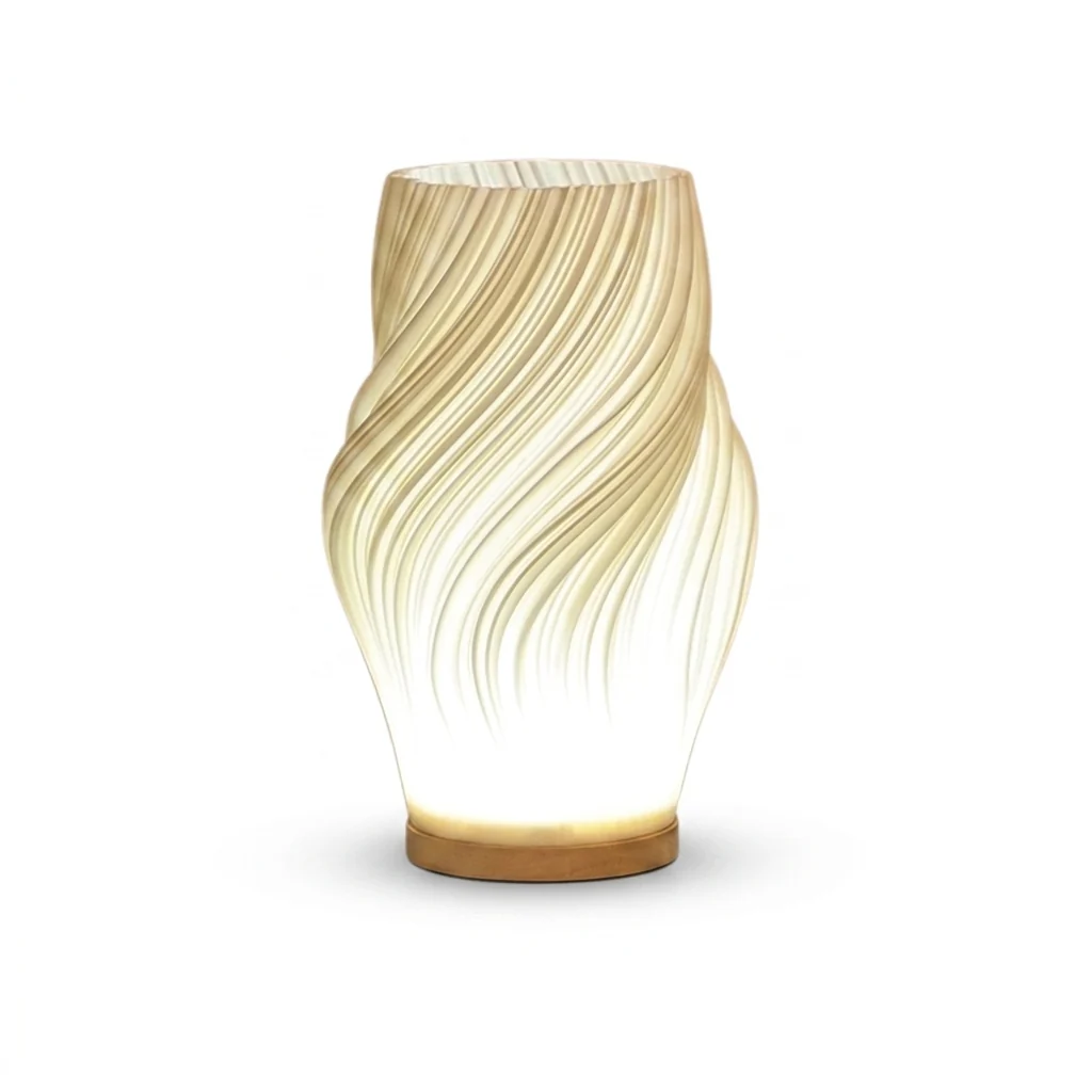 Optimized Sculptural Wave Table Lamp 3 White Tones RGB Remote Safe