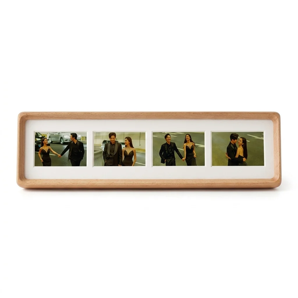 Enhanced Triptych Wooden Photo Stand Display 3 or 4 Photos First-Class