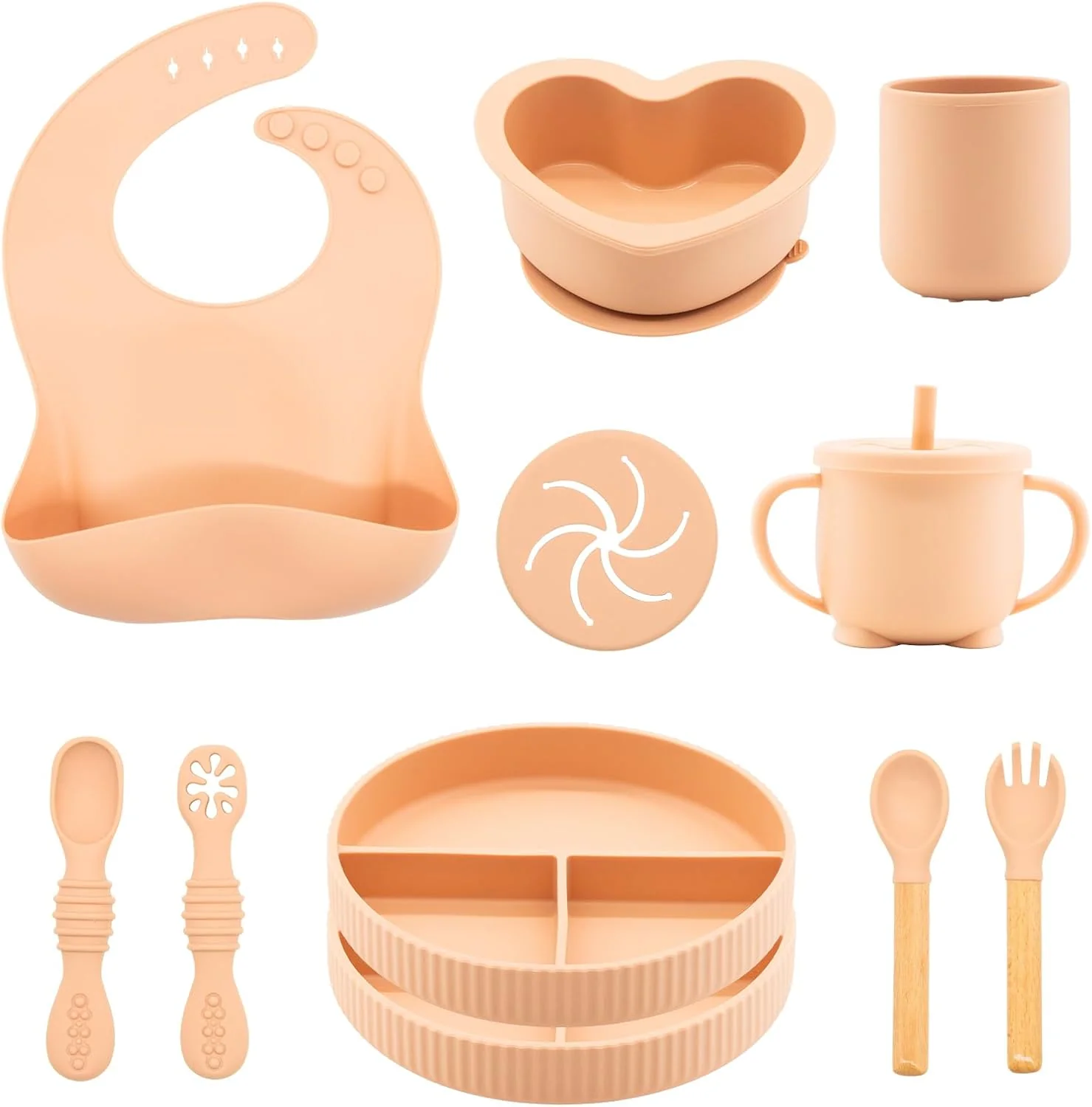 Soft Silicone Baby Feeding Set 11 Pcs Baby Led Weaning Supplies Baby Feeding EatincSupplies Set BPA Baby Essentialsfor Newborn Gift Pink Breathable