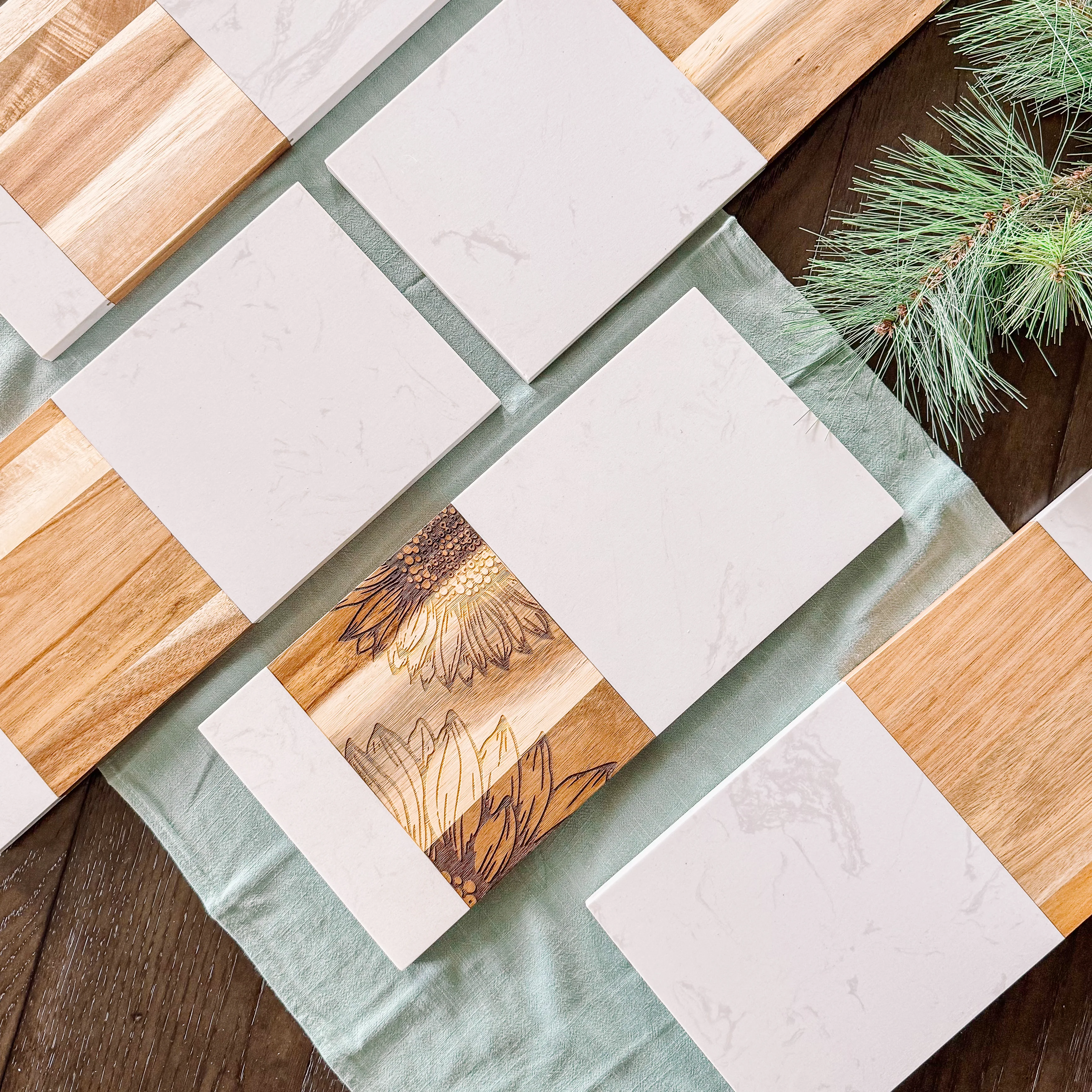 Soft Sunflower Marble Acacia Charcuterie Board Fine