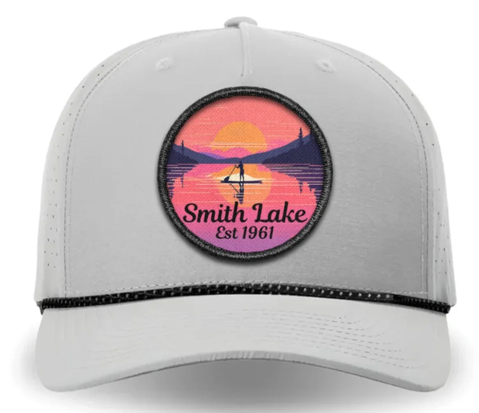 Outstanding Smith Lake Paddle to the Sunset Twill Patch Performance Gray Rope Hat Minimalist