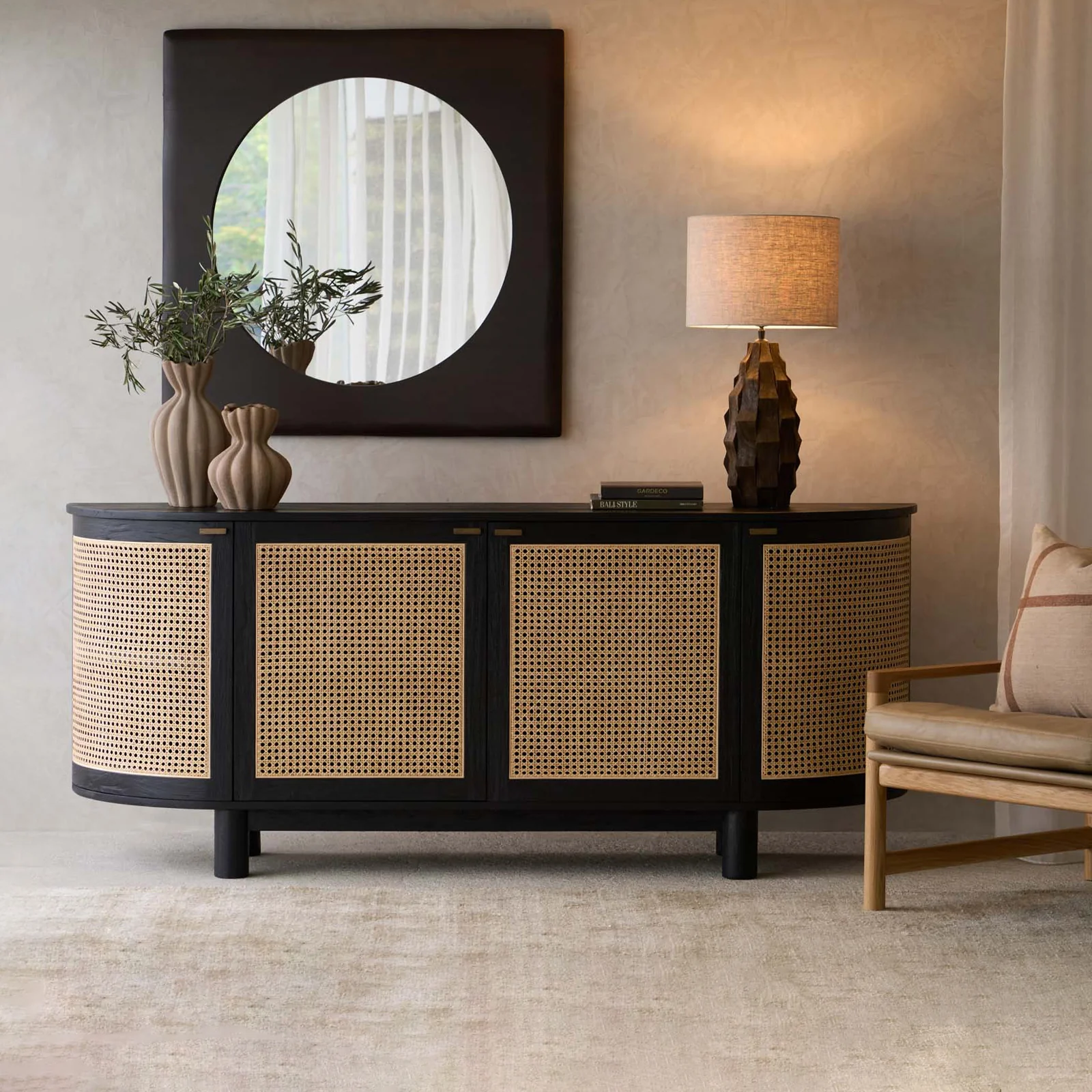 World-Class Luna Rattan Sideboard Teak – Black 200cm Sustainable