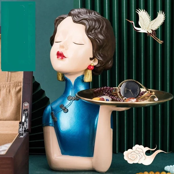 Detailed Oriental Lady Storage Tray Sculpture Durable