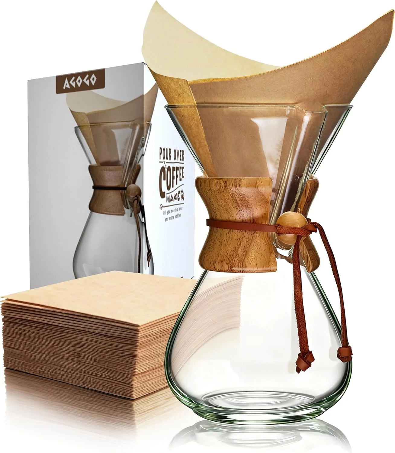 Lightweight AGOGO Pour Over Coffee Maker Set 34oz Classic Style 50 Paper Filters Fast