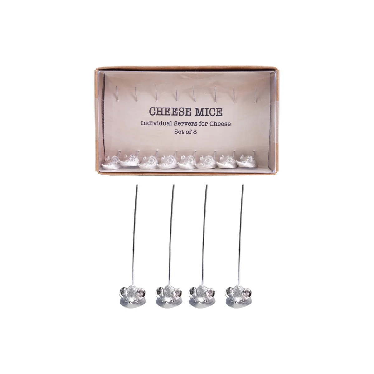 Classic Vintage Reproduction Cheese Picks with Mouse Boxed Set of 8 High-End