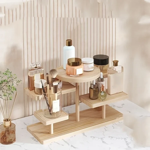 Functional Multi-Tier Wooden Vanity Organizer Shelf Easy-to-Use