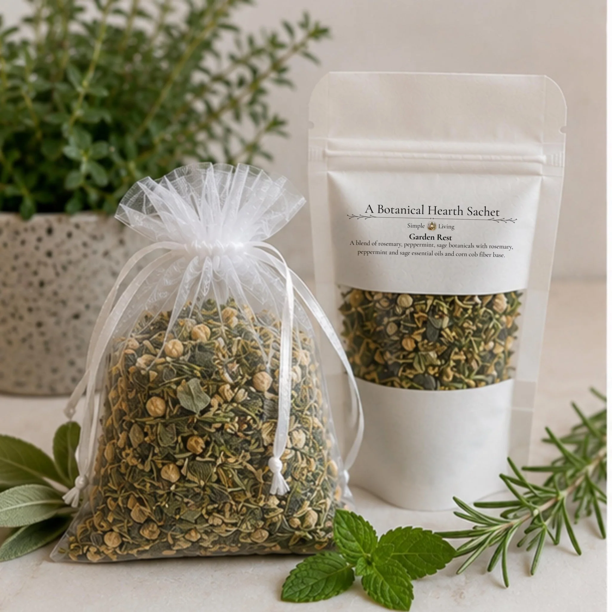 Artisan Herbal Garden Home Fragrance Sachet Garden Rest Herb Pouch Rosemary Mint Sage Botanical Freshener Healthy