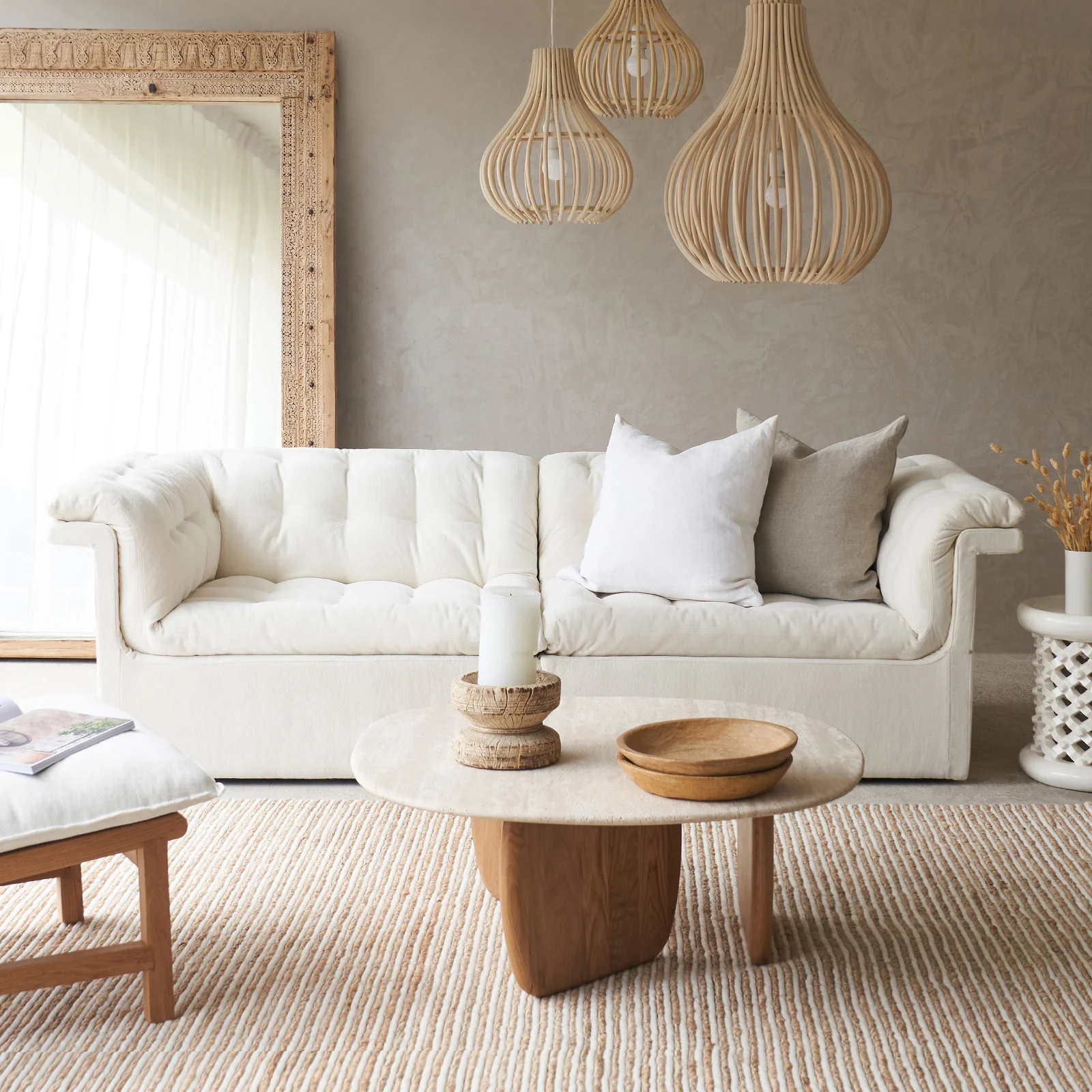 Minimalist Furrow Modular Fabric Sofa Blanc 226cm Flexible