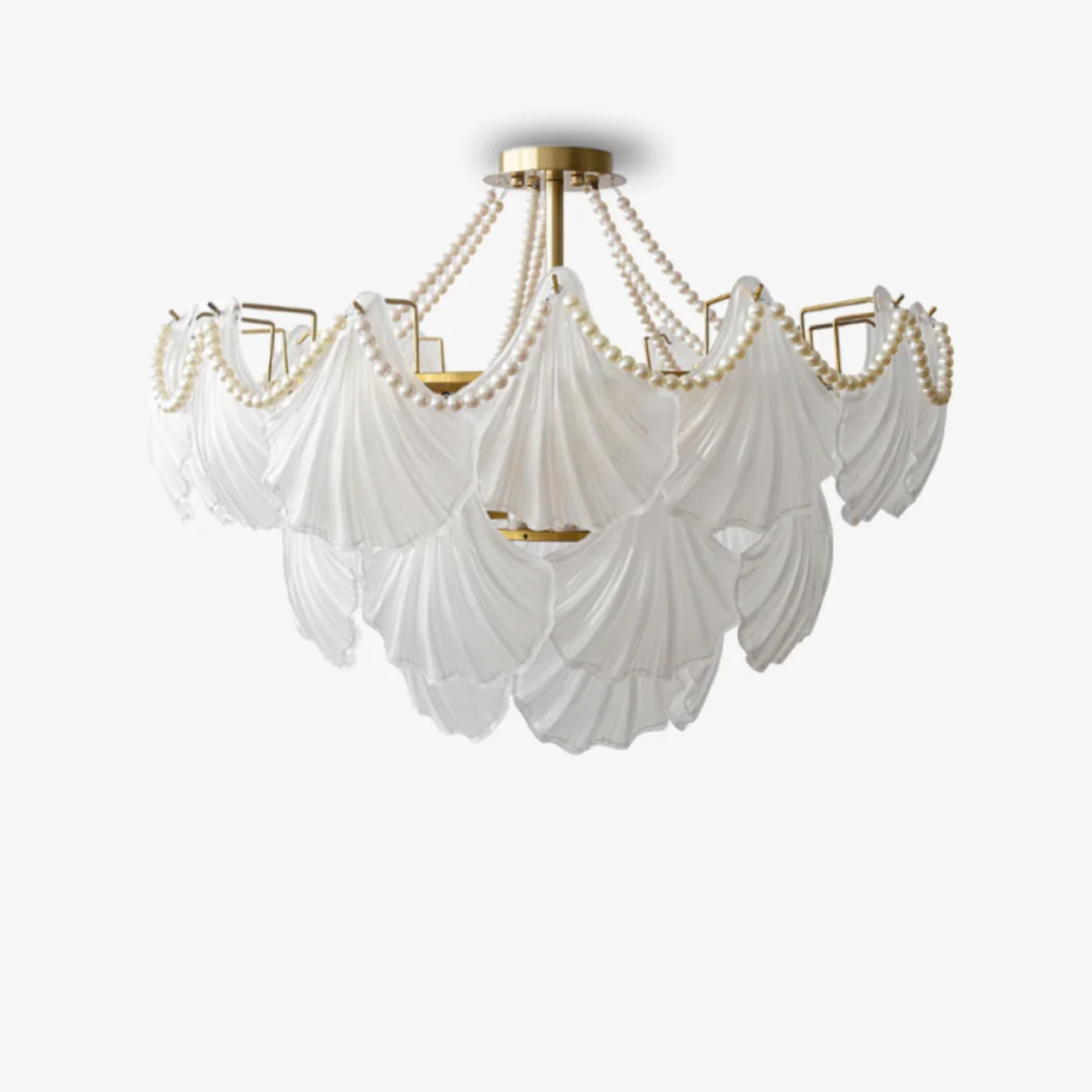 Unique French Pearl Shell Chandelier Enhanced