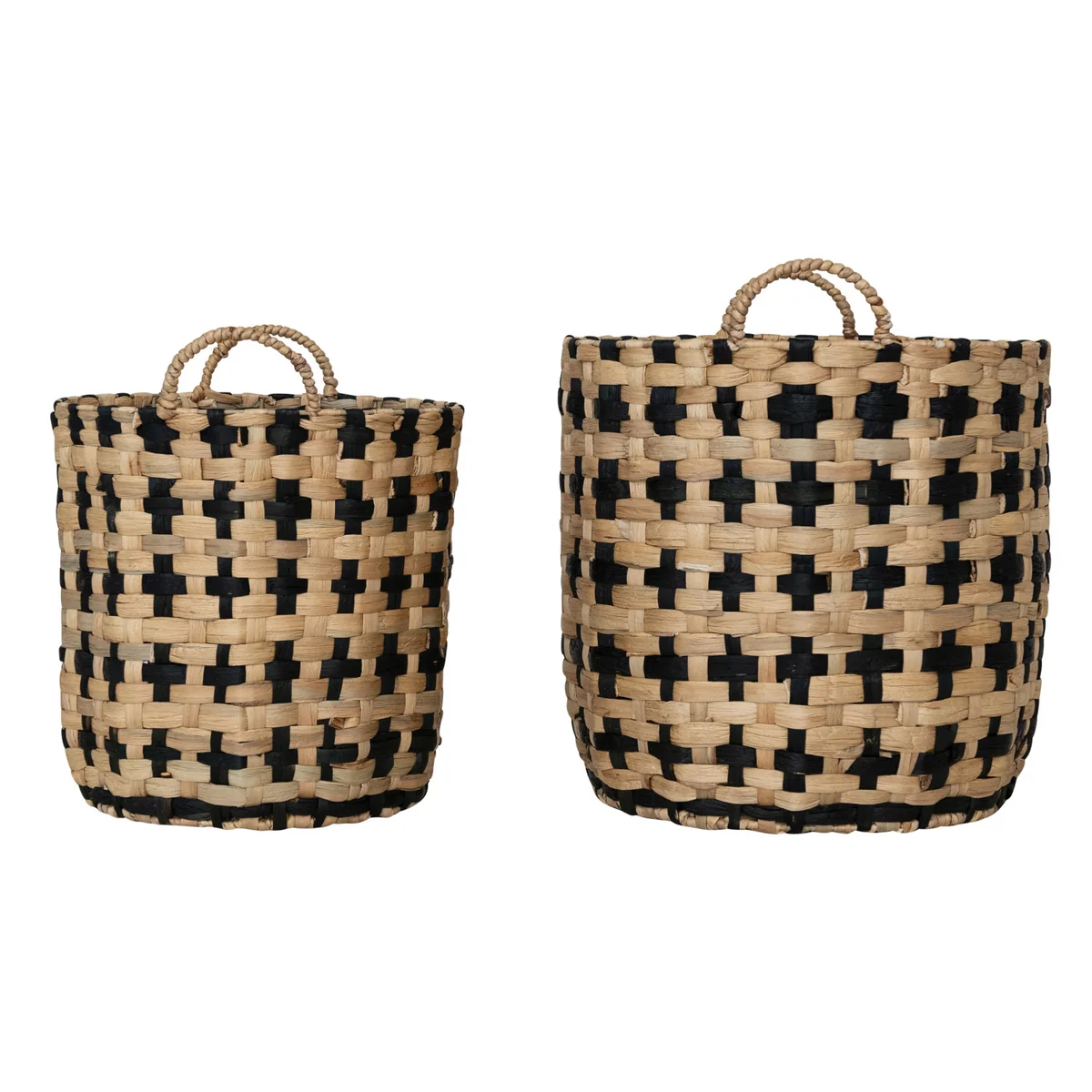 Superior Woven Water Hyacinth Baskets w Handles Natural Black Smooth
