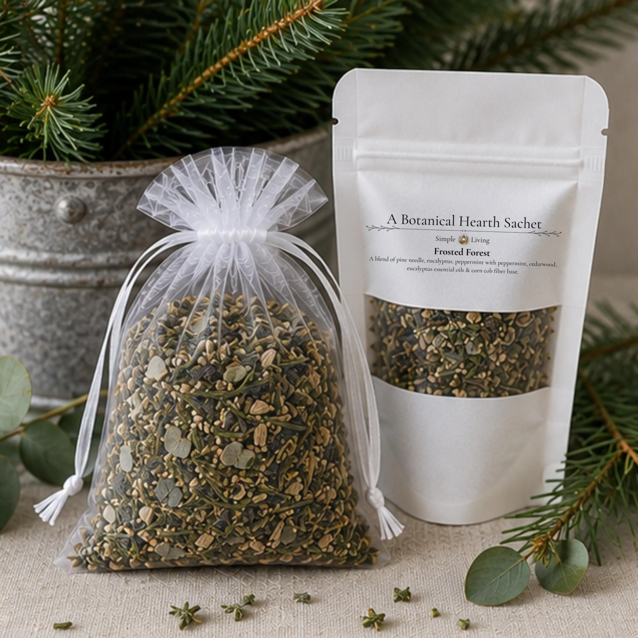 Pure Mint Evergreen Home Fragrance Sachet Frosted Forest Potpourri Bag Pine Eucalyptus Woodland Gift Crafted