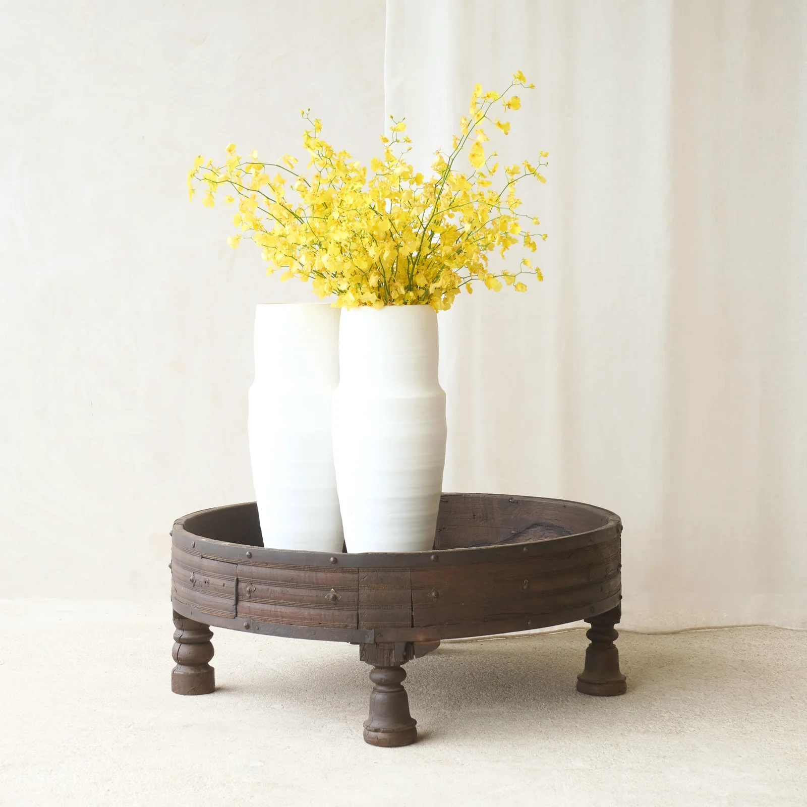 Casual Antique Hand Carved Chakki Low Table No. 4 Convenient