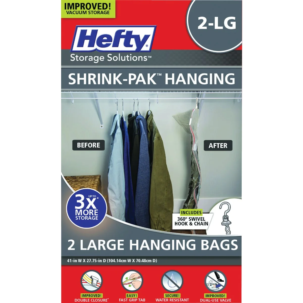Top-Quality Hefty Shrink-Pak Large Hanging Storage Bags 2-Count Safe