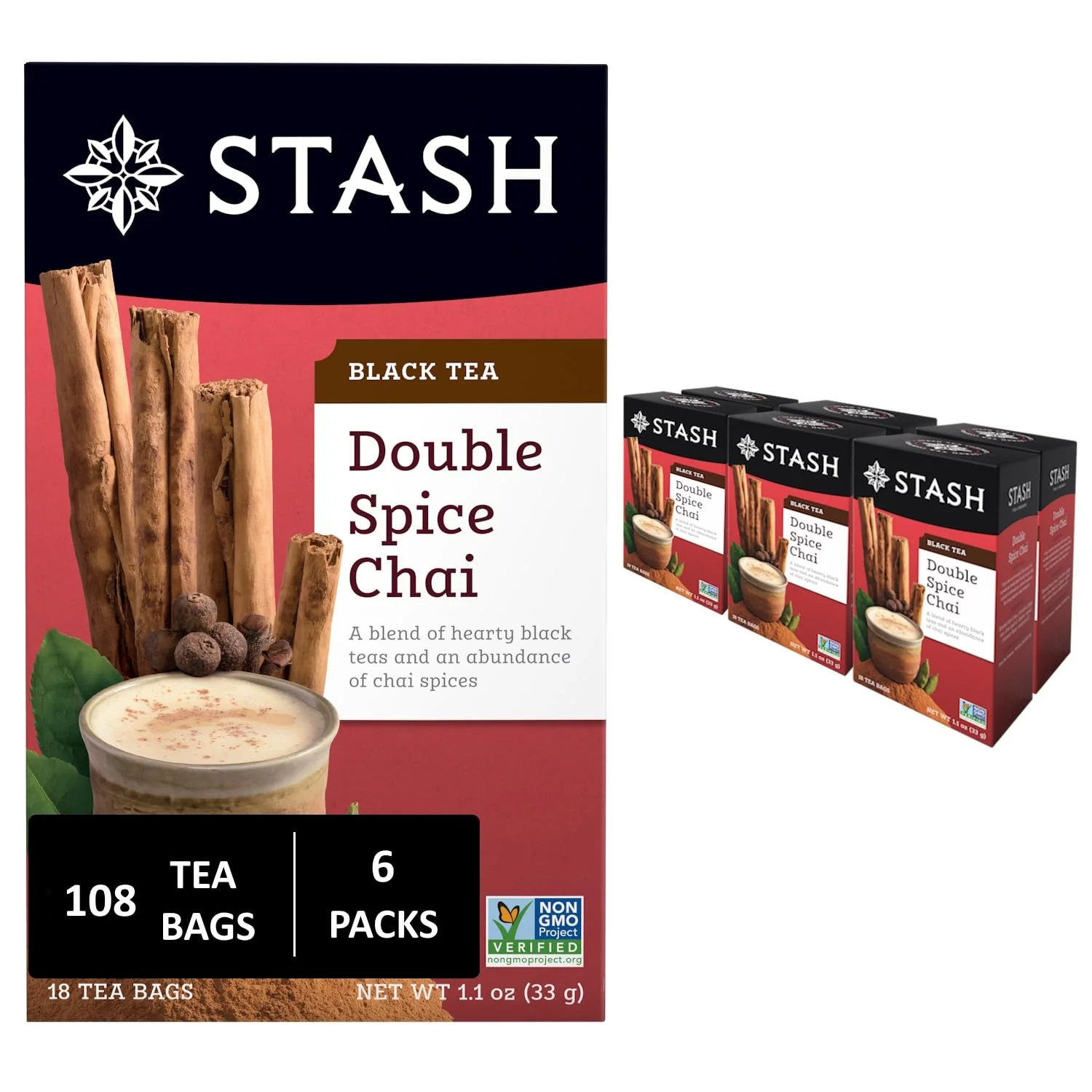 Refined Stash Tea Double Spice Chai Black Tea 6 Boxes With 18 Tea Bags Each 108 Tea Bags Total Responsible