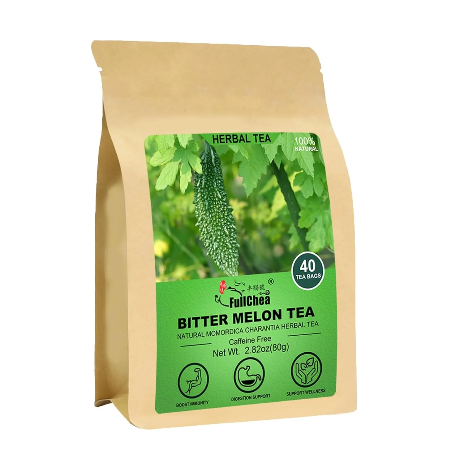 Modern FullChea – Bitter Melon Tea 2g X 40 Count – Premium Natural Dried Momordica Charantia – Cut Sifted – Non-GMO – Caffeine- Official