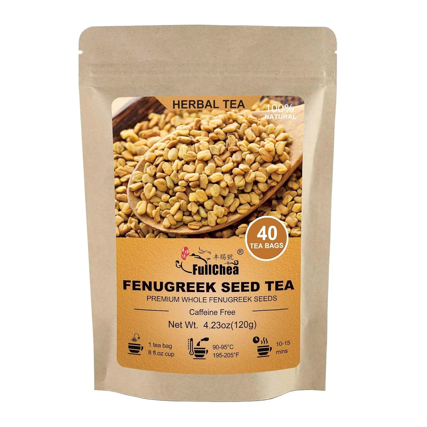 Soft FullChea Fenugreek Seed Tea Bags 40 Counts Fenogreco en Semillas Non-GMO Caffeine- Methi Seeds Supports Digestion No Additives Resealable Pouch Healthy