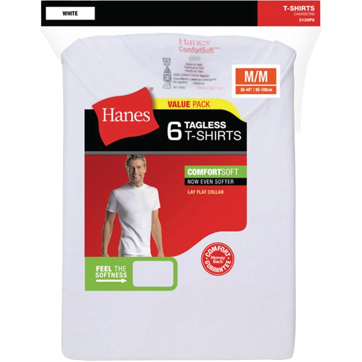 Breathable Hanes S White Cotton Crew T-Shirt 6-Pack Modern