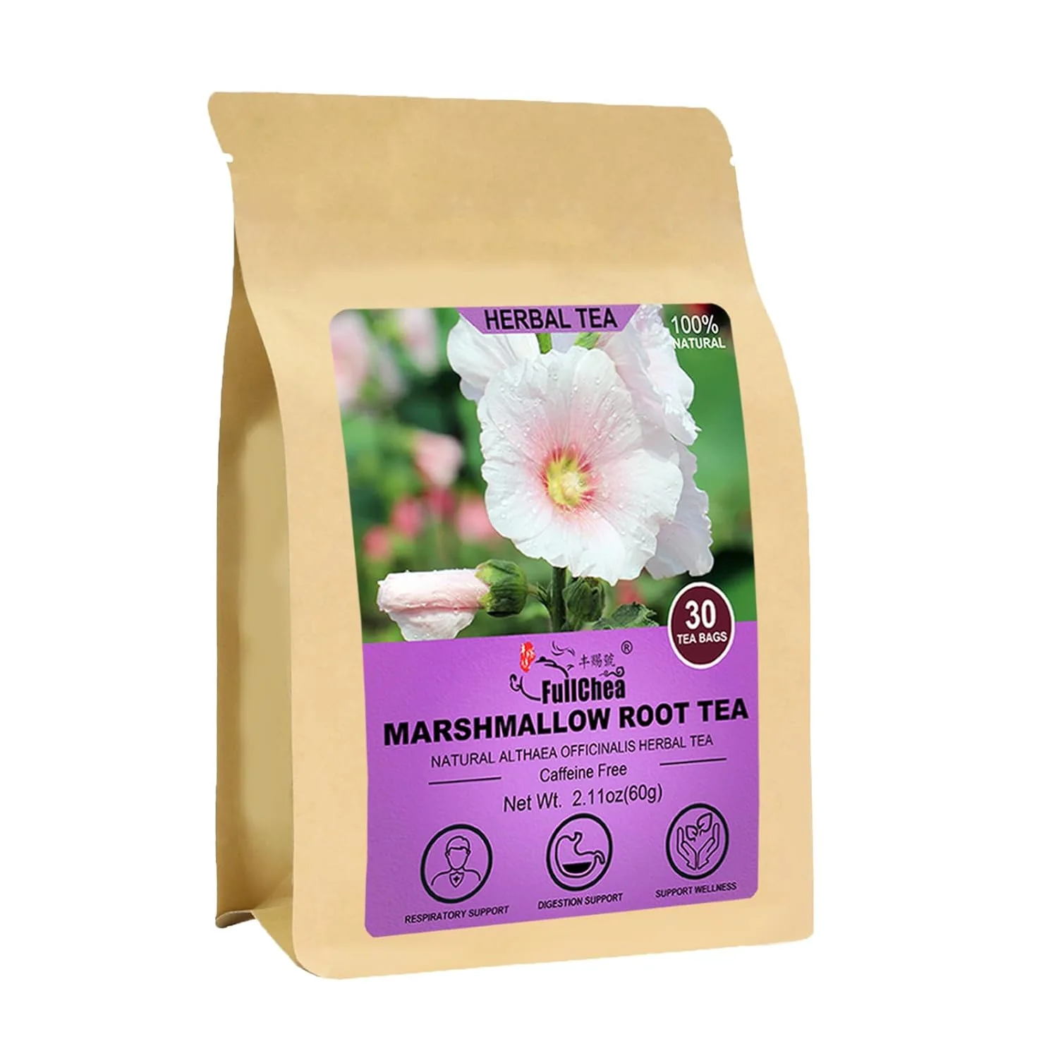 Soft FullChea – Marshmallow Root Tea 2g X 30 Count – Premium Natural Dried Cut Sifted Althaea Officinalis – Non-GMO – Caffeine- Fast
