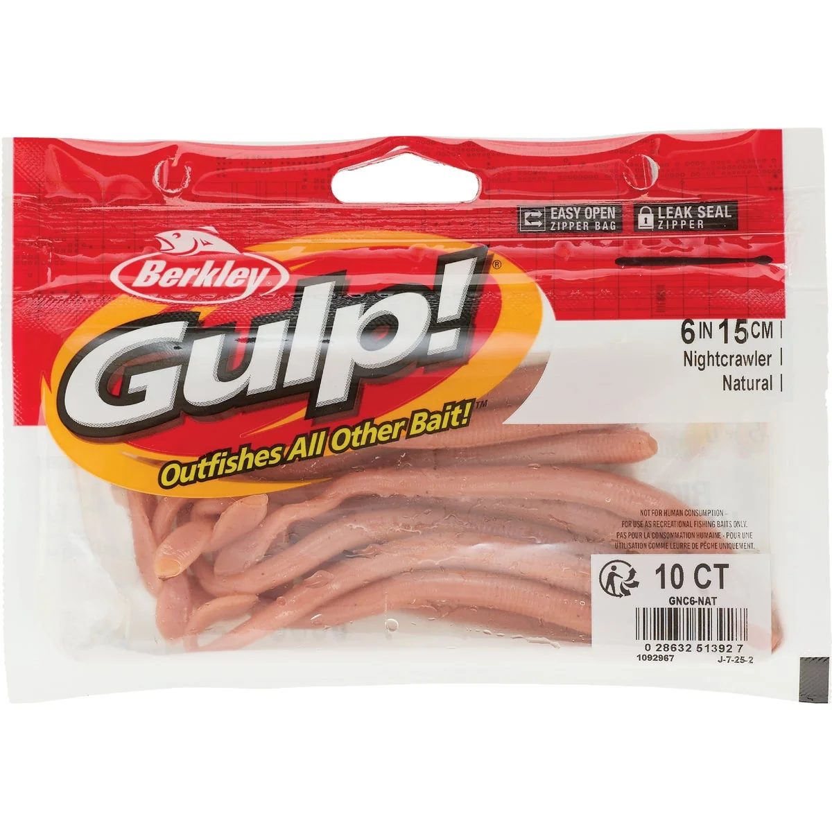 Reusable Berkley Gulp 6 In. Bait Nightcrawler Fishing Lure Secure