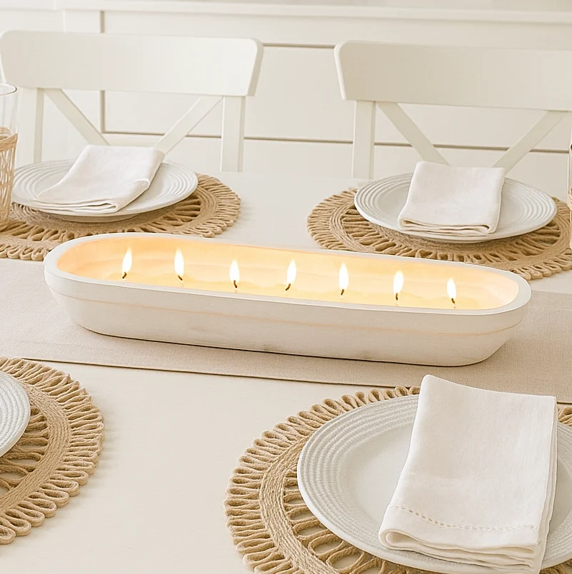 Sophisticated Rose Petals Birch - 7 Wick White Wood Dough Bowl Candle Selected