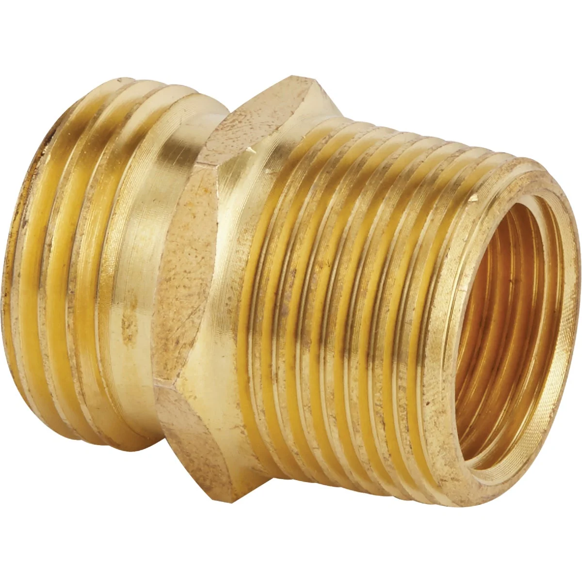 Natural Garden 3 4 In. MHT x 3 4 In. MPT x 1 2 In. FPT Brass Non-Swivel Hose Connector Advanced