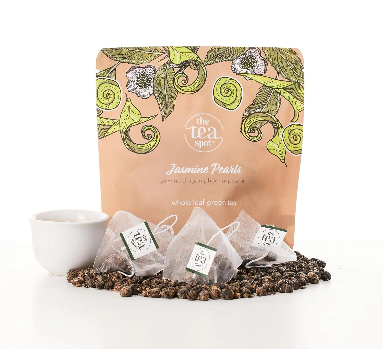 Eco-Friendly The Tea Spot Jasmine Pearls Green Tea High-grade Jasmine infused Green Tea Pearls from Fujian 15 Tea Bags Convenient