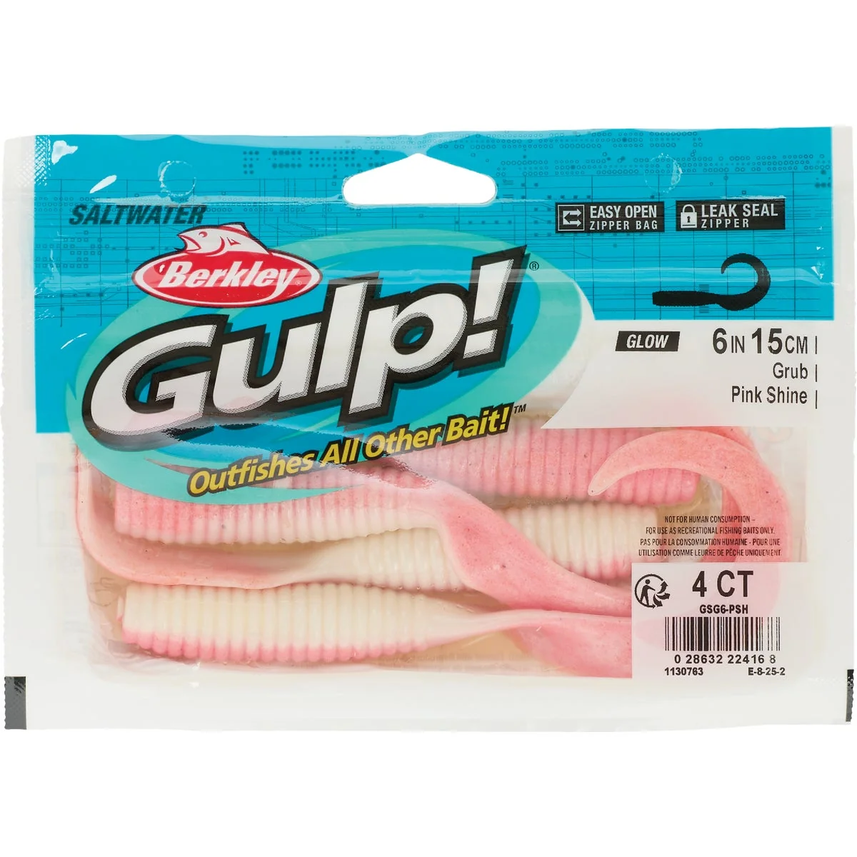 Consistent Berkley Gulp 6 In. Pink Shine Saltwater Grub 4-Pack Reliable