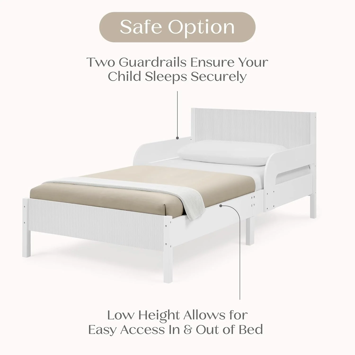 Fashionable Cora Wood Twin Bed Removable Guardrails System White Artisan