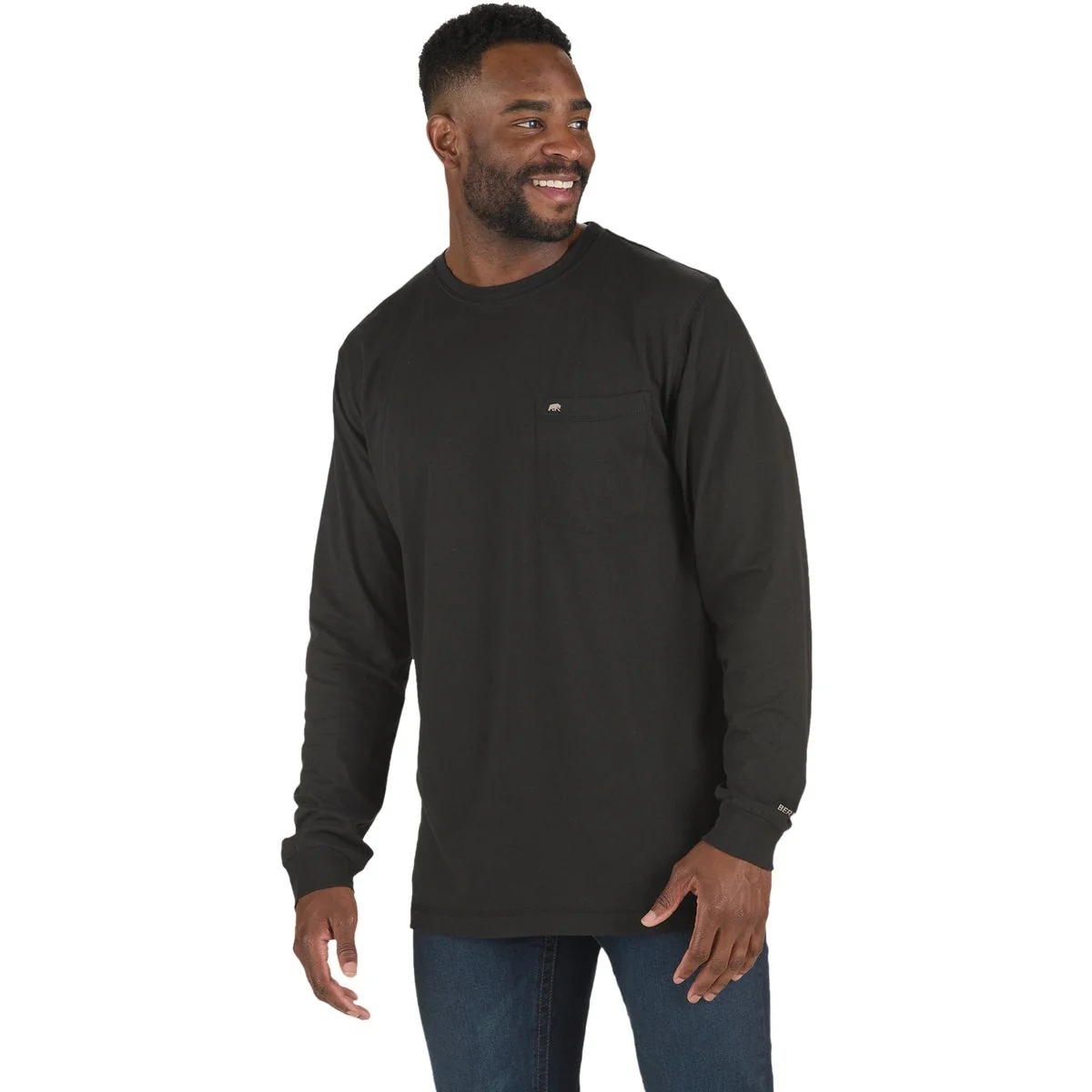 Relaxed Berne Performance Men’s Large Black Long Sleeve Pocket T-Shirt High-Quality