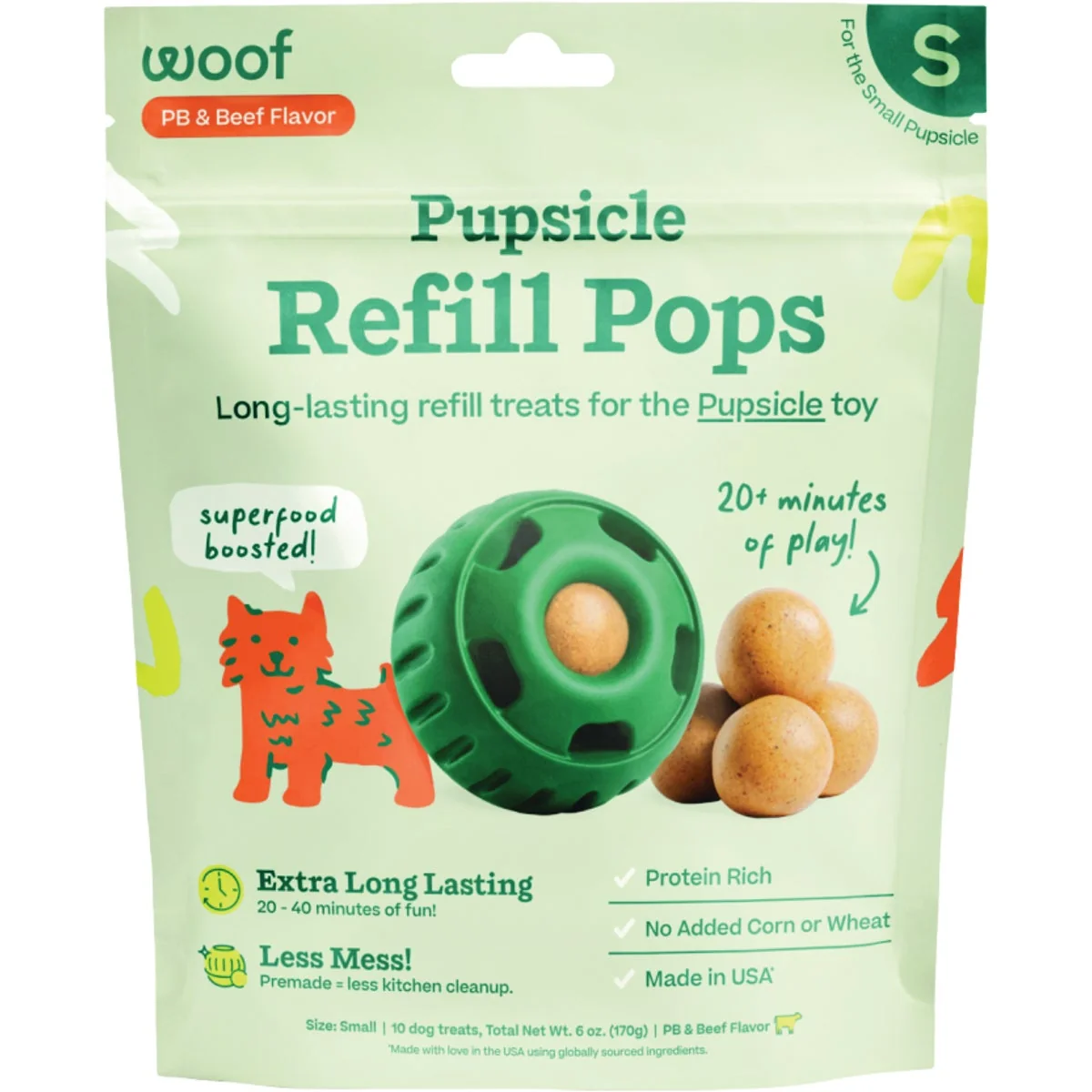 Official Woof Pupsicle Small Peanut Butter Beef Refill Pop Treat 10-Pack Original