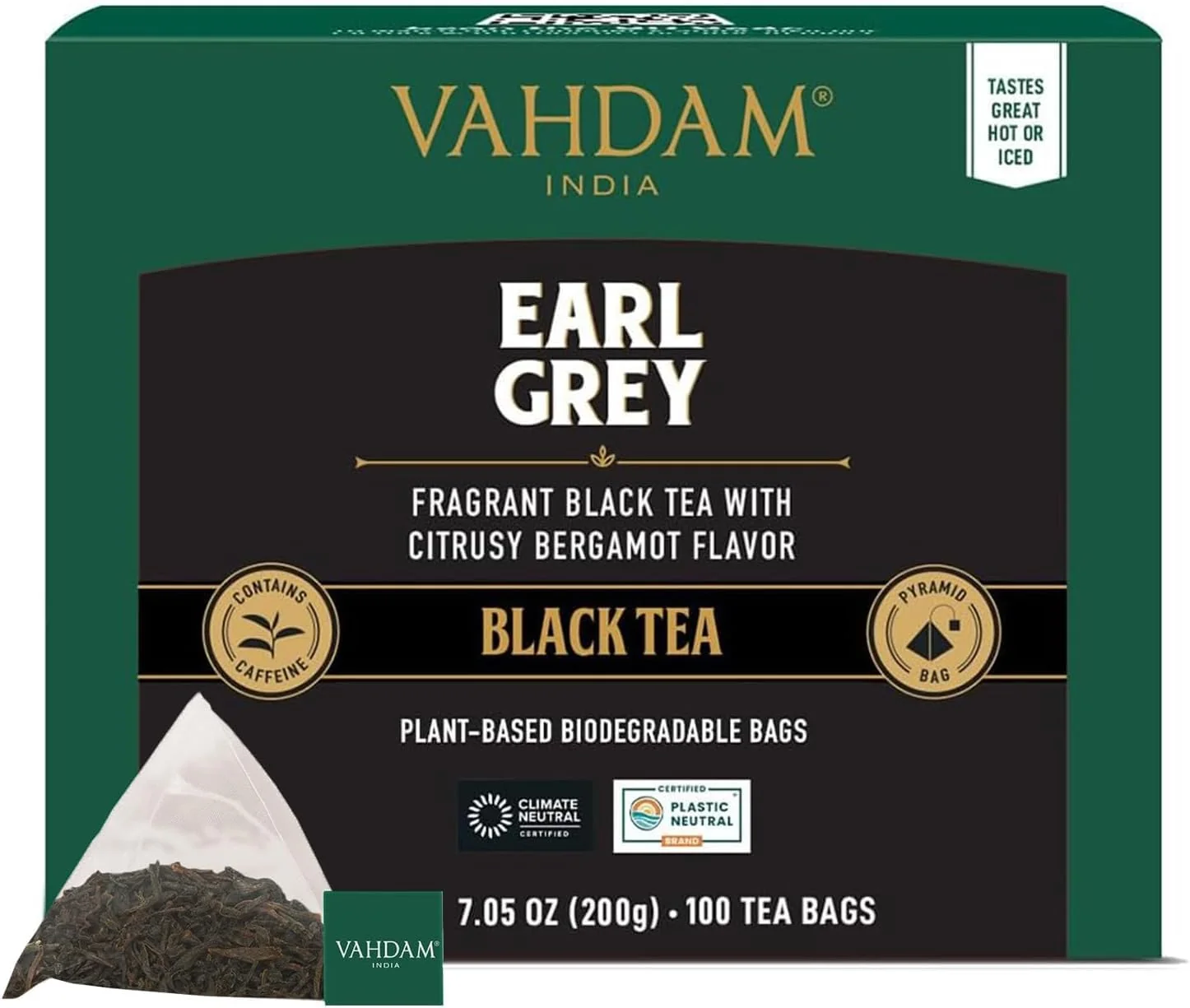 Clean Vahdam Earl Grey Black Tea Bags 100 Count Medium Caffeine Non GMO Gluten Citrus Bergamot Smooth Resealable Ziplock Pouch Reliable