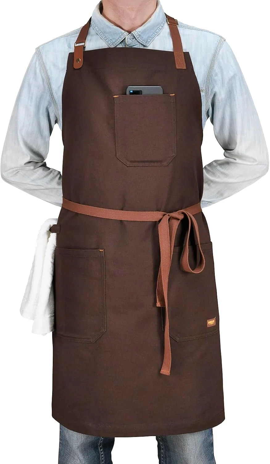 High-Quality Chef Bib Apron with Pockets Professional Kitchen Cooking Grill BBQ Apron for Men Women with Pockets Towel Loop and Adjustable Neck Strap Brown Next-Generation