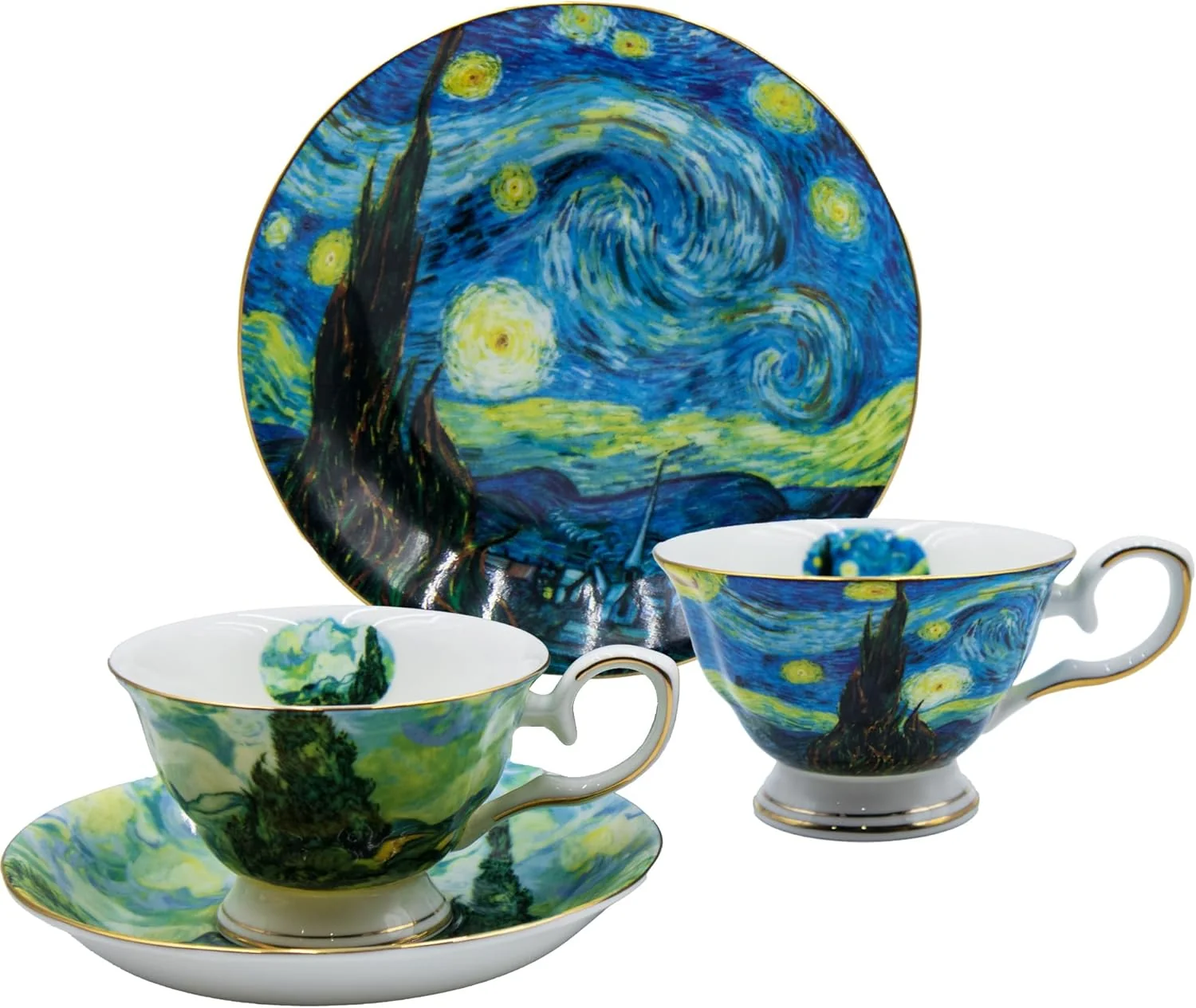 Organic Bone China Tea Cups Saucers Set Breathable