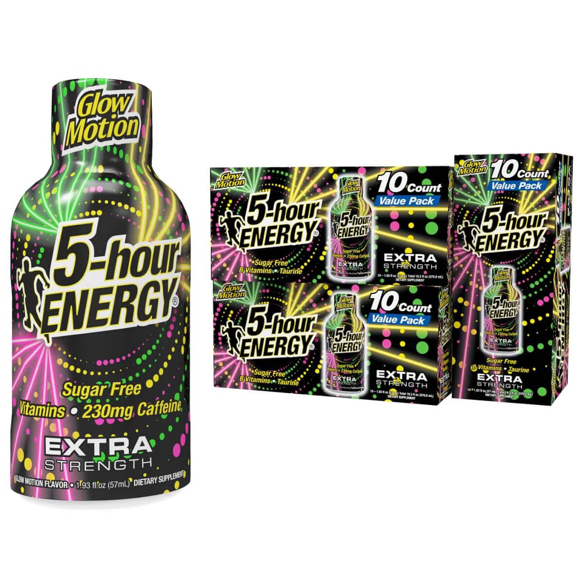 Responsible 5-hour ENERGY GLOW MOTION Flavor 30 Count Extra Strength Energy Shot 1.93 Fl Oz Amino Acids B Vitamins Sugar and Zero Calories Refined