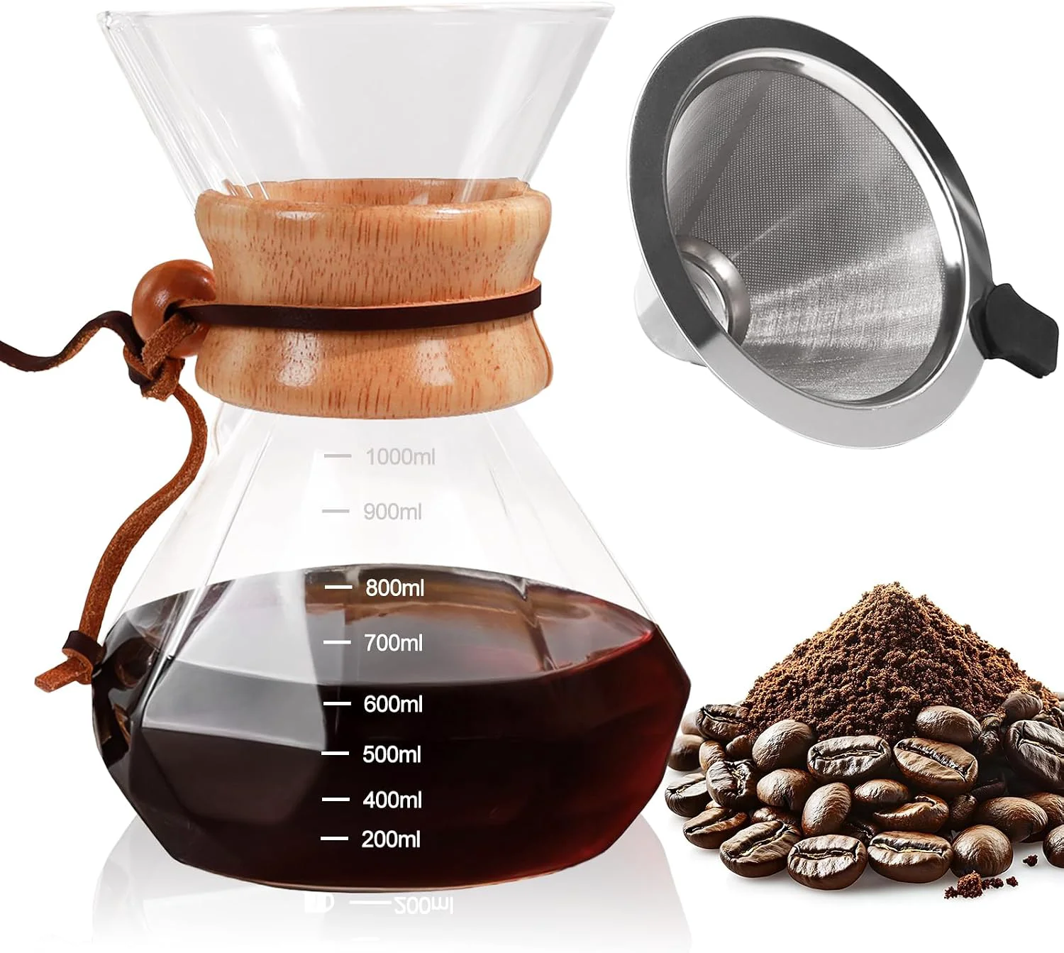 Smart Pour Over Coffee Maker 1000ml 34oz with 304 Stainless Steel Filter Next-Generation