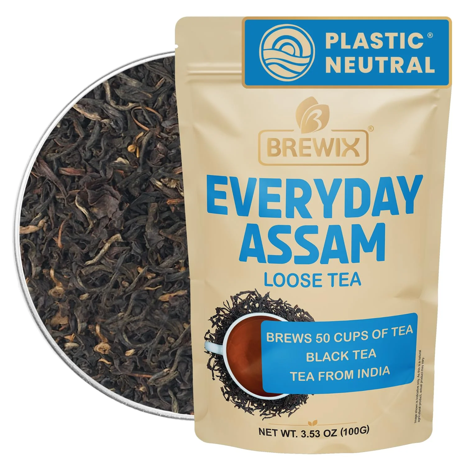 Smart Brewix Assam Black Tea Leaves 50 Cups 3.53oz 100g High Caffeine Gluten Strong and Malty Loose Leaf Resealable Bag Elite