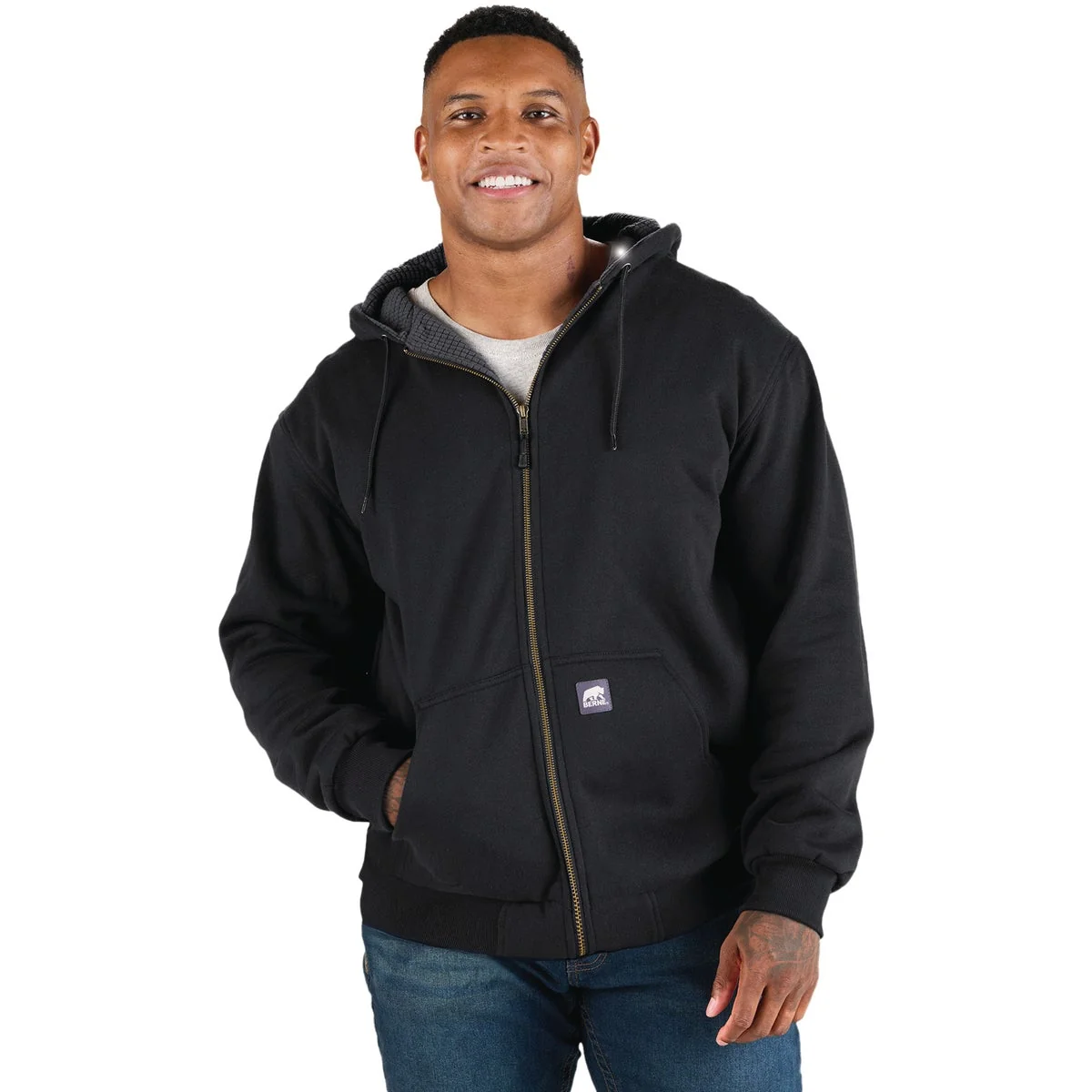 Smooth Berne Heritage Grid XL Black Fleece-Lined Full-Zip Hooded Sweatshirt Fashionable