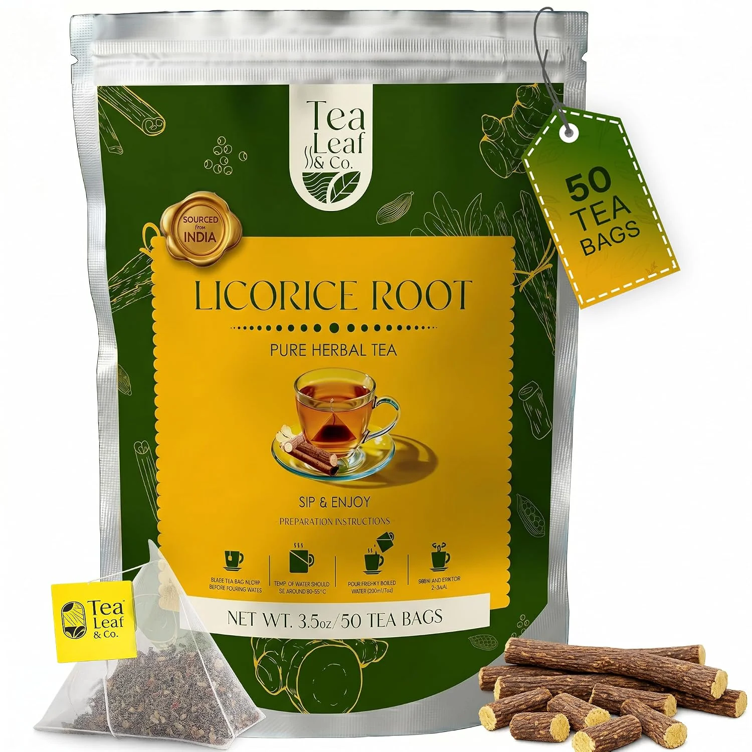 Easy-to-Use Licorice Root Herbal Tea 100gm 3.5oz Natural Herbal Infusion 50 Tea Bags Exceptional