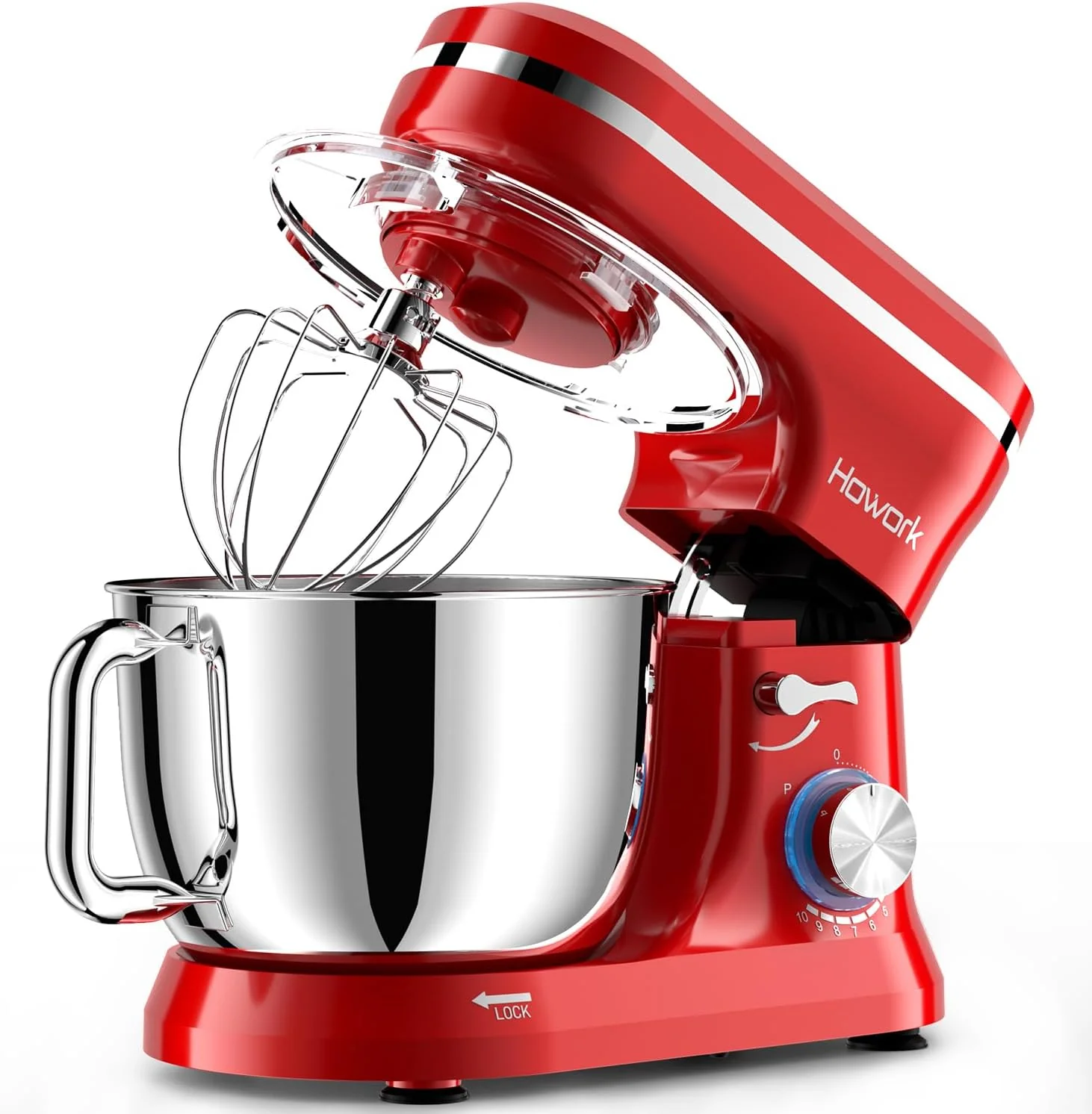 Eco-Friendly Howork Electric Stand Mixer 10 p Speeds With 6.5QT Stainless Steel Bowl Dough Hook Wire Whip Beater for Most Home Cooks Bright Red Fine