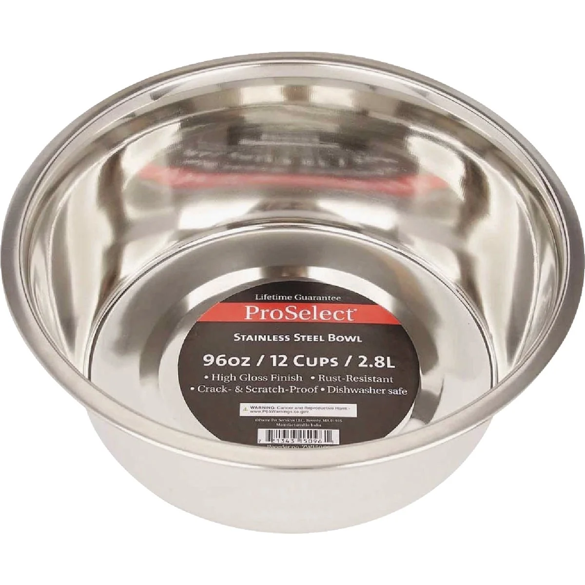 Expertly Made Boss Pet ProSelect 96 Oz. Heavy Stainless Steel Mirror Finish Dog Bowl Long-Lasting