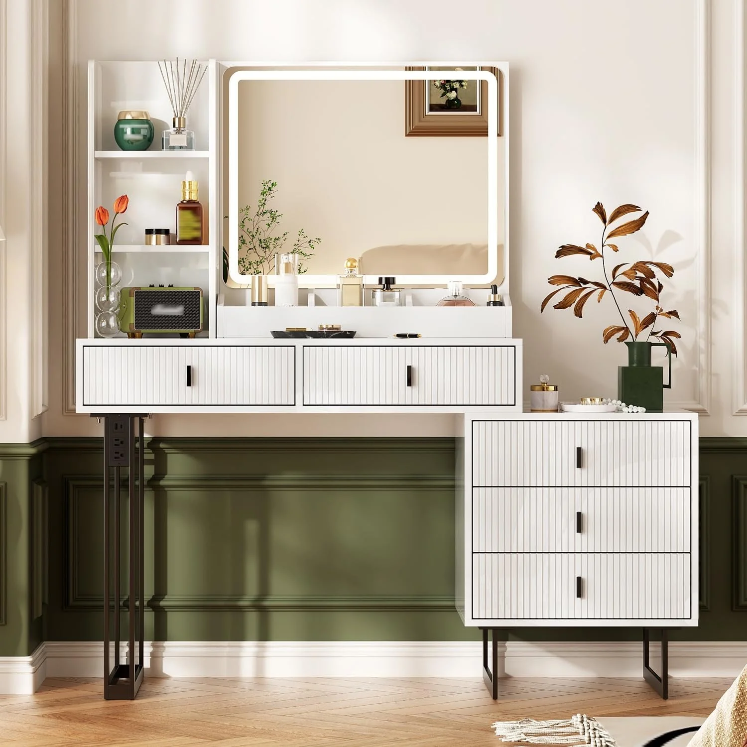 User-Friendly Premium White Vanity Desk With Illuminating Mirror Modern