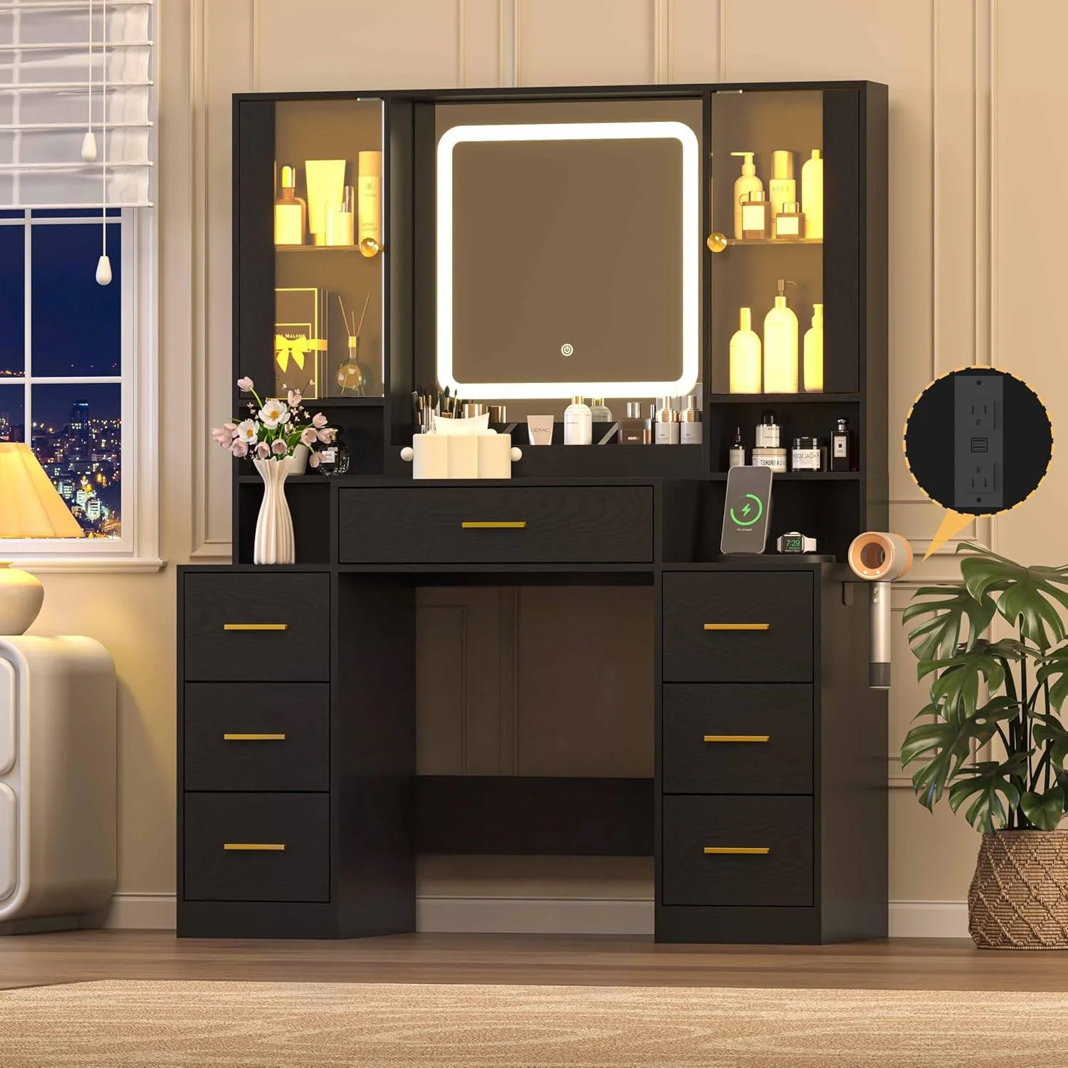Elite Black Makeup Vanity Tabletop With Illuminated Mirror Top-Quality