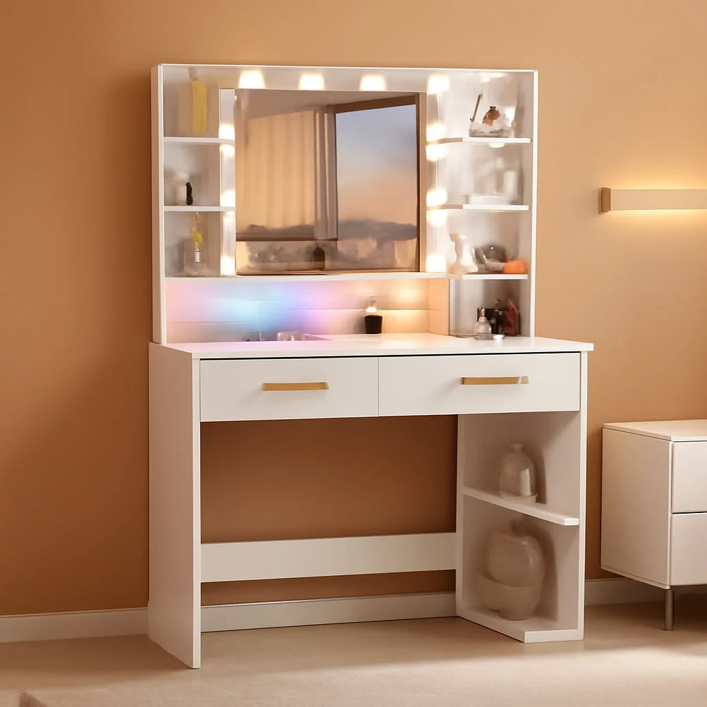 Premium White Vanity Dressing Table With Illuminated Mirror Top-Quality